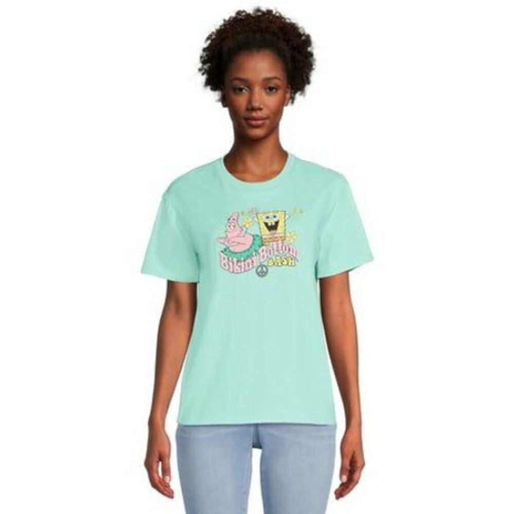 SpongeBob SquarePants Graphic Tee Women XXL Mint Green New Puff Ink Bash
